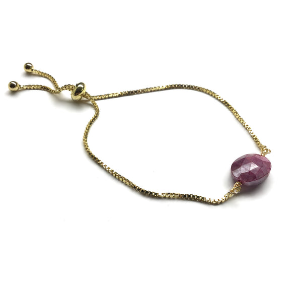 ruby gemstone gold box chain adjustable chain bracelet