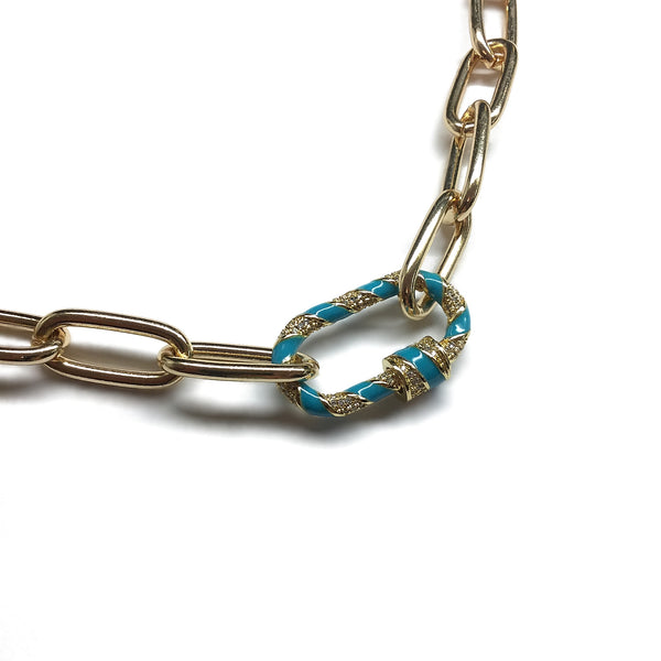 oval carabiner turquoise lock cz paperclip oval necklace