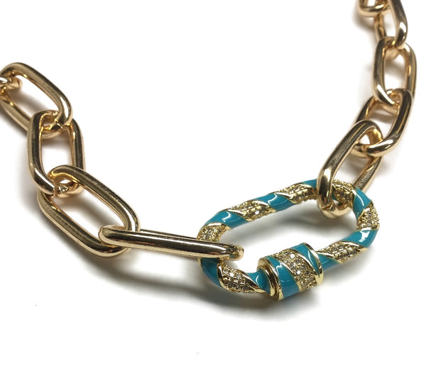 carabiner turquoise lock sparkly paperclip oval gold chain
