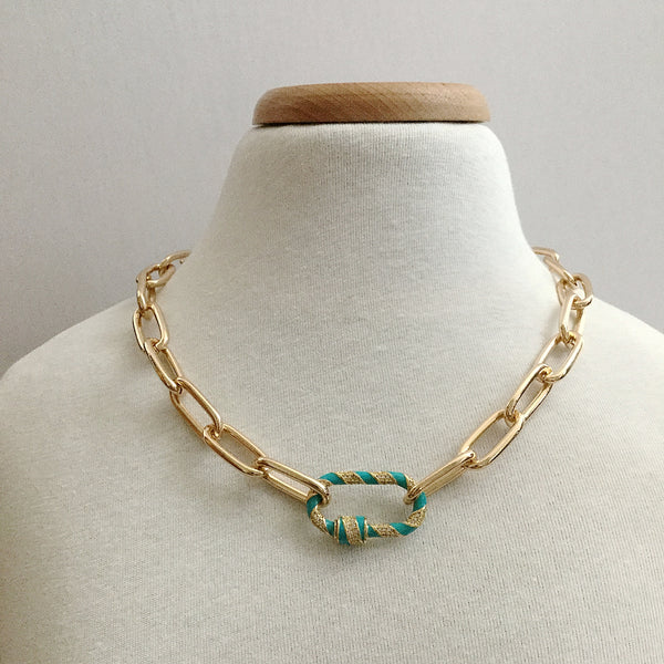 carabiner lock turquoise paperclip necklace