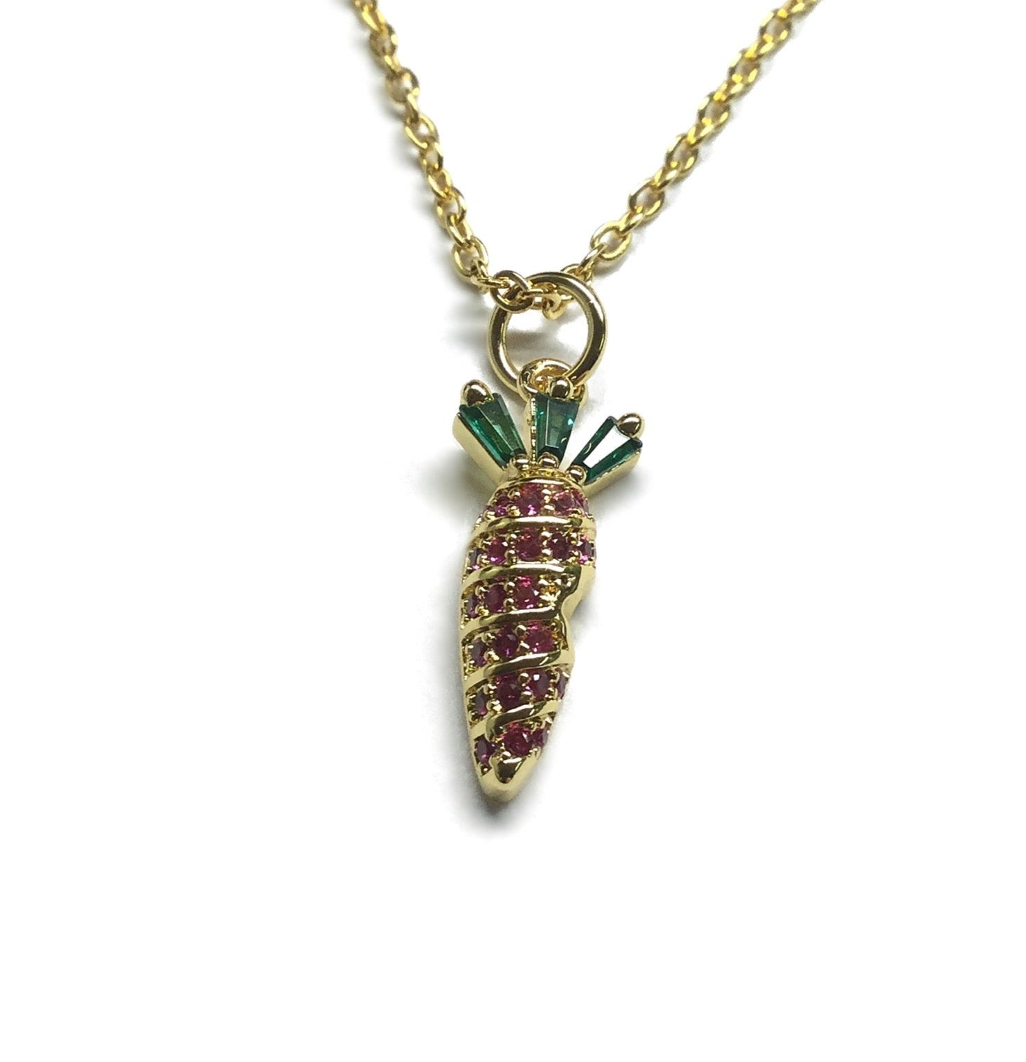 gold carrot red ruby green emerald cubic zirconia necklace