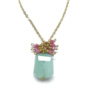 faceted green chalcedony gemstone pink moonstone necklace