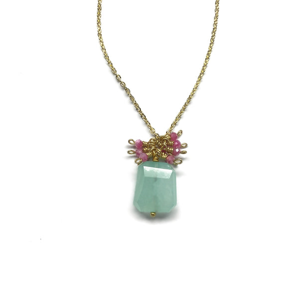 green chalcedony gemstone pink moonstone pendant necklace