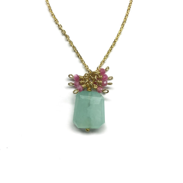 green chalcedony gemstone pink moonstone necklace