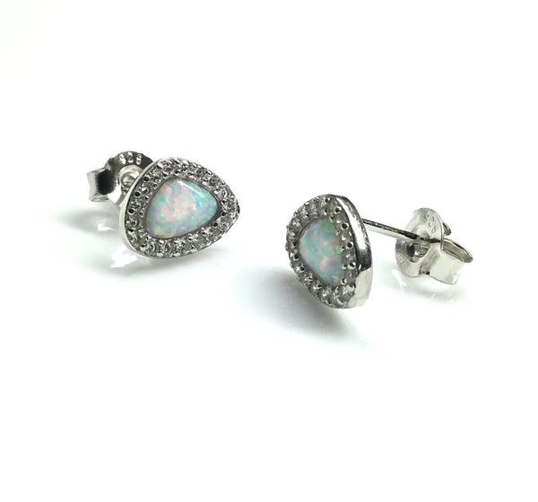 Sterling Silver Cubic Zirconia Opal Stud Earrings