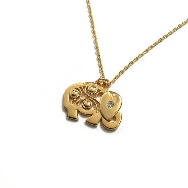 Elephant and Cubic Zirconia gold plated Necklace