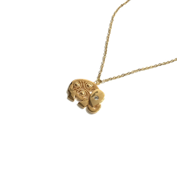 Gold plated good luck elephant cubic zirconia necklace