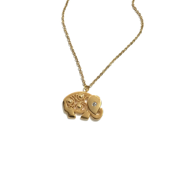 Elephant and Cubic Zirconia gold plated Necklace