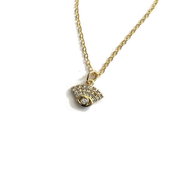 gold evil eye tiny cubic zirconia diamonds necklace