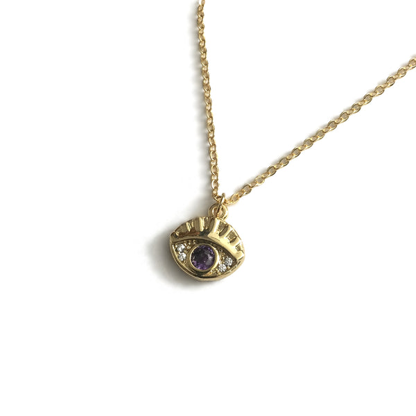 third eye purple amethyst cz pendant necklace