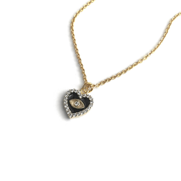 gold evil eye heart cubic zirconia necklace