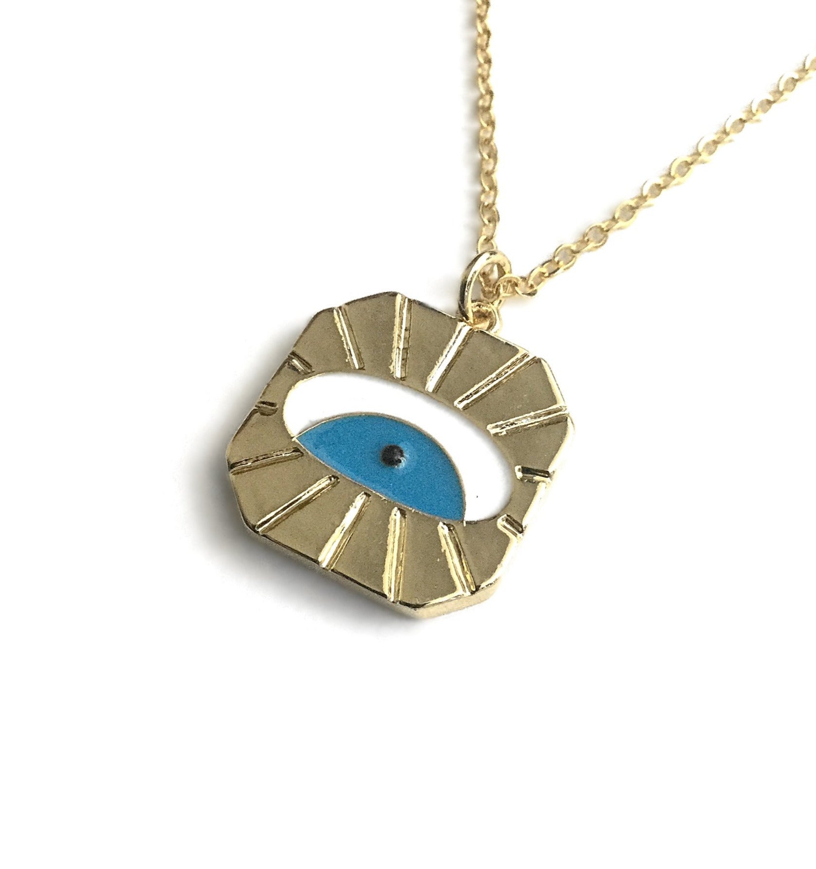 evil eye sun square necklace