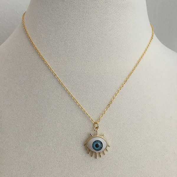 blue evil eye 3D eyeball protection charm necklace