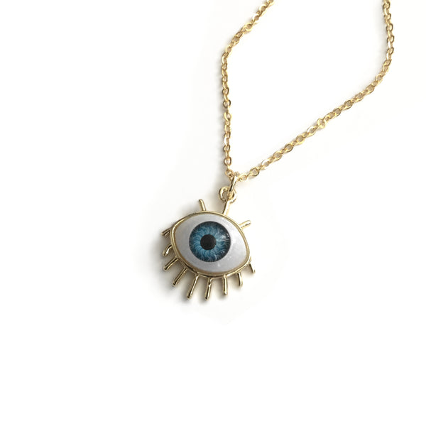 gold evil eye blue eyeball necklace