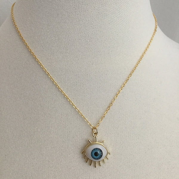 3D blue evil eye eye ball necklace