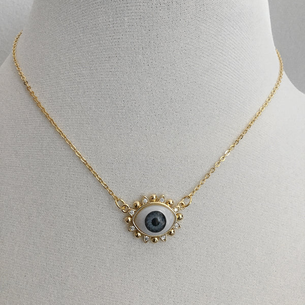 gold evil eye cubic zirconia blue eyeball necklace