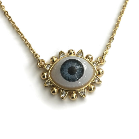gold evil eye 3D blue eyeball necklace