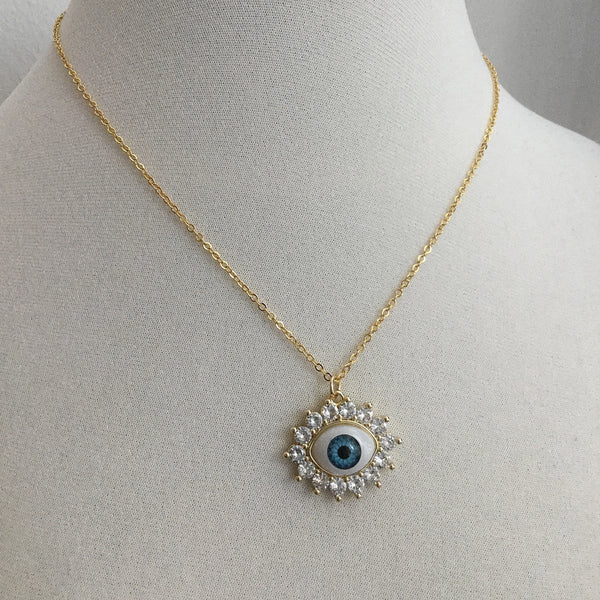 gold evil eye faceted cubic zirconia jewels necklace