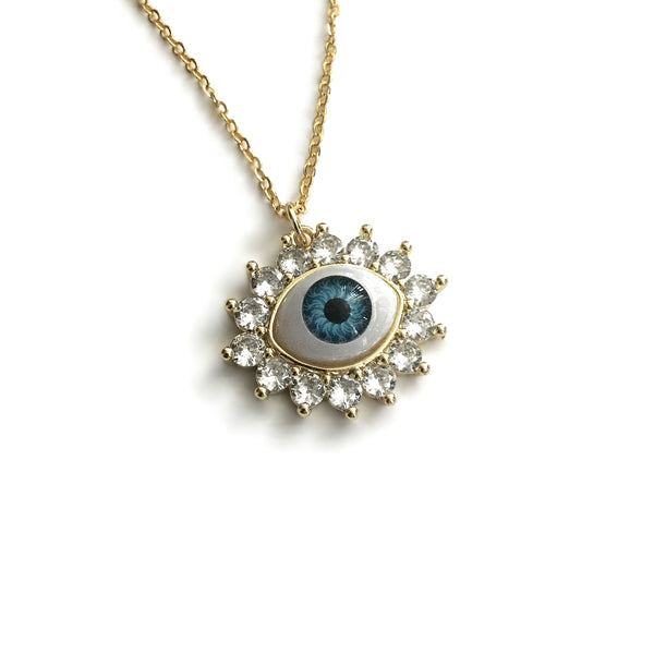 gold evil eye blue talisman pendant