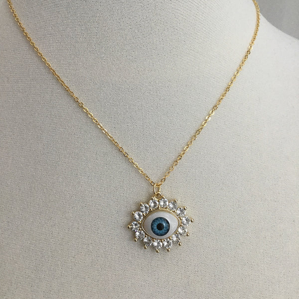 evil eye 3D blue eyeball cz necklace