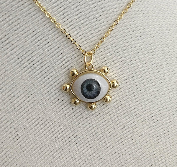 gold evil eye 3D eyeball necklace