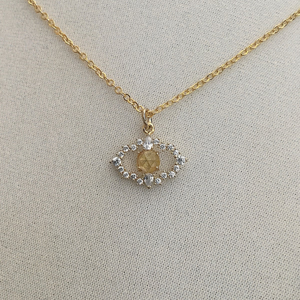 gold evil eye cz sparkly citrine stone necklace
