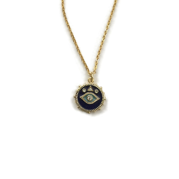 gold evil eye blue cubic zirconia pendant