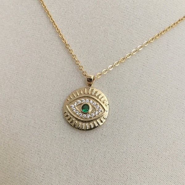 gold all seeing third eye cubic zirconia necklace
