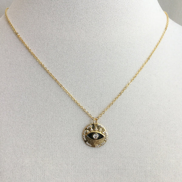 gold evil eye cubic zirconia diamonds pendant necklace