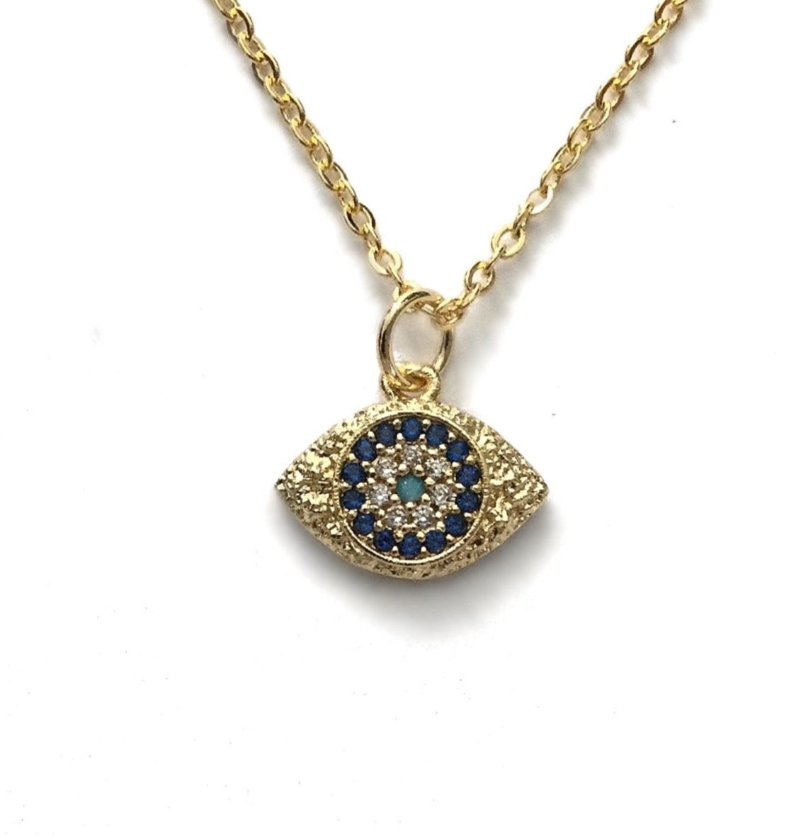 evil eye gold blue turquoise cubic zirconia protection necklace