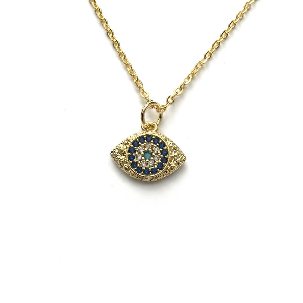 evil eye gold blue turquoise cubic zirconia necklace
