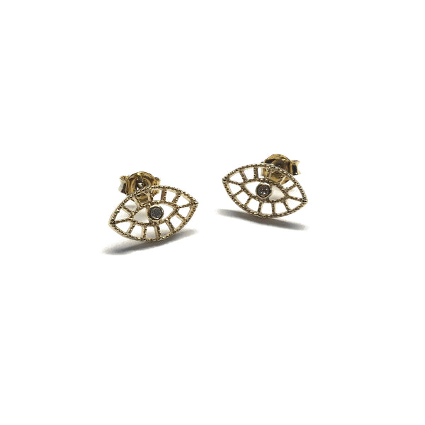 Gold plated evil eye filigree with cubic zirconia center stud earrings with sterling silver posts