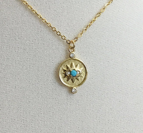 gold evil eye turquoise protection necklace