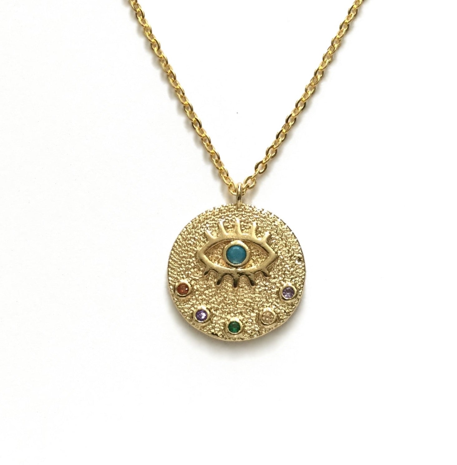 gold evil eye protection medallion coin necklace