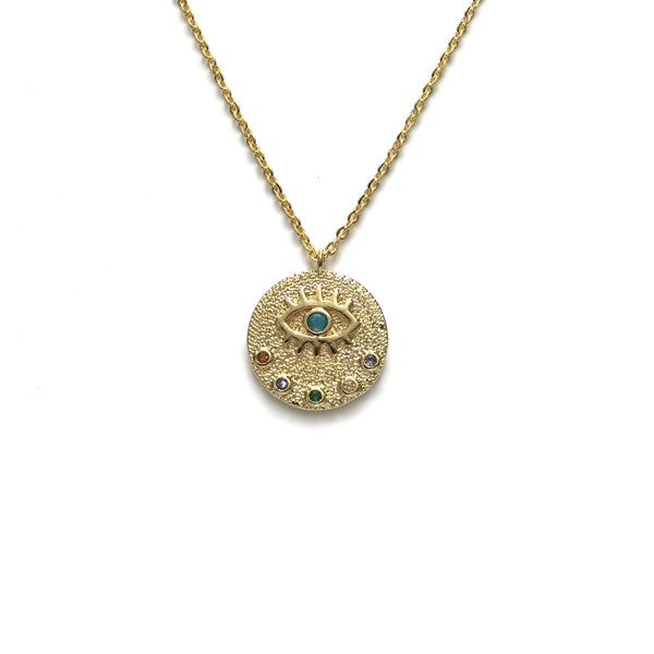 gold evil eye coin protection necklace