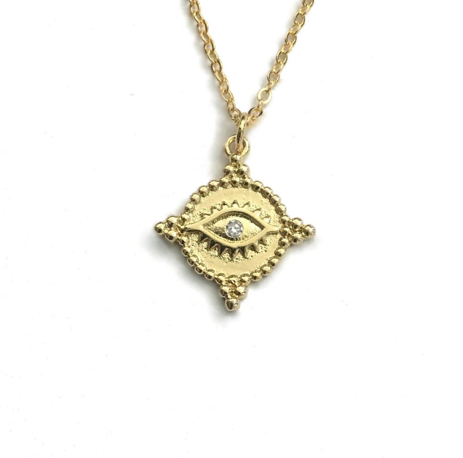 gold evil eye cz coin necklace