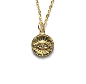 gold evil eye cubic zirconia pendant necklace