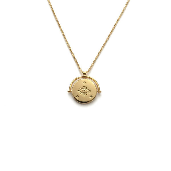 Gold coin evil eye necklace