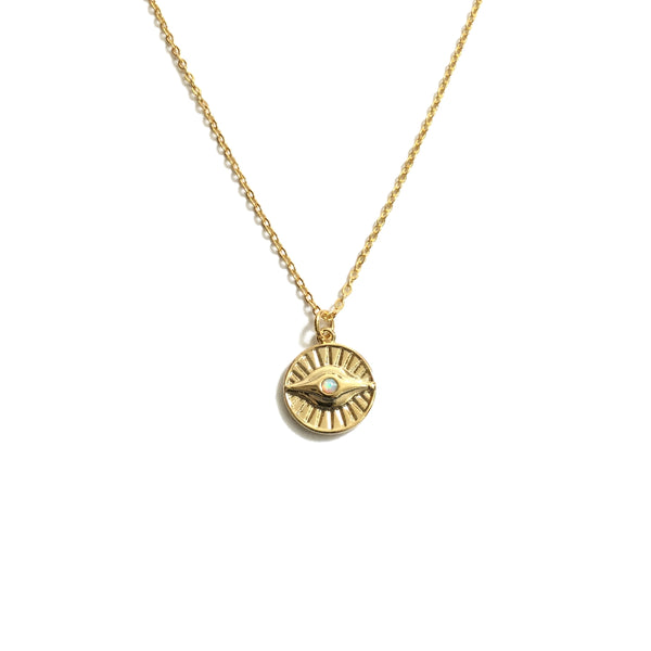 Gold Evil Eye Opal Coin Necklace