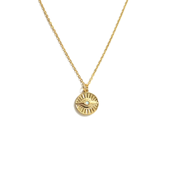Gold Evil Eye Opal Coin Necklace