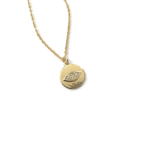 Gold Evil Eye Cubic Zirconia Coin Necklace