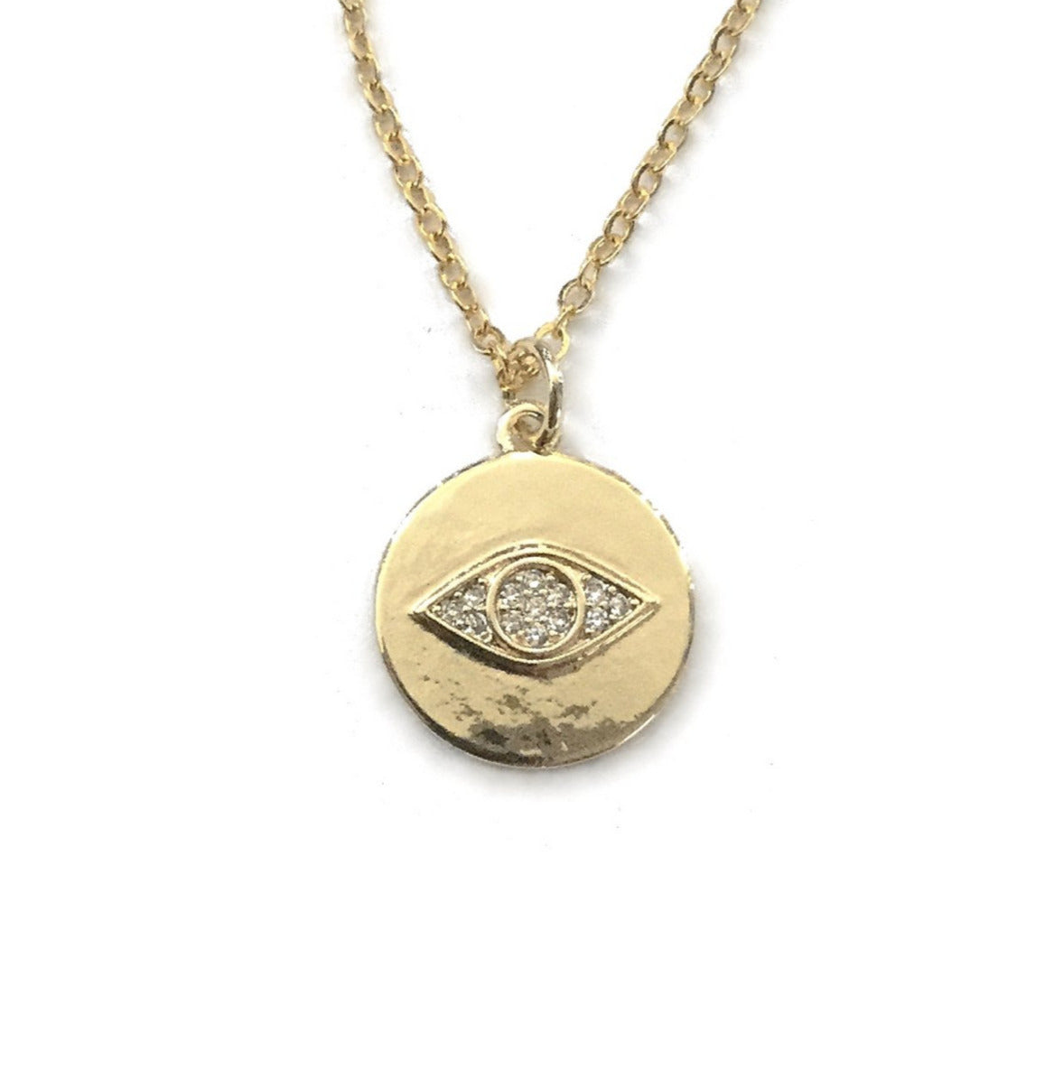 Gold Evil Eye Cubic Zirconia Coin Necklace