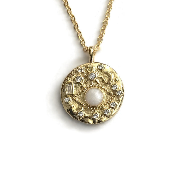 gold evil eye celestial cubic zirconia necklace