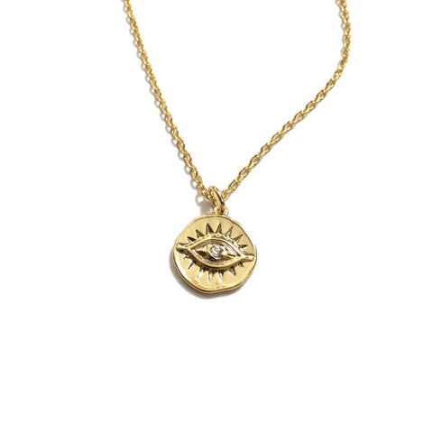 Gold plated Evil Eye Cubic Zirconia Coin Necklace