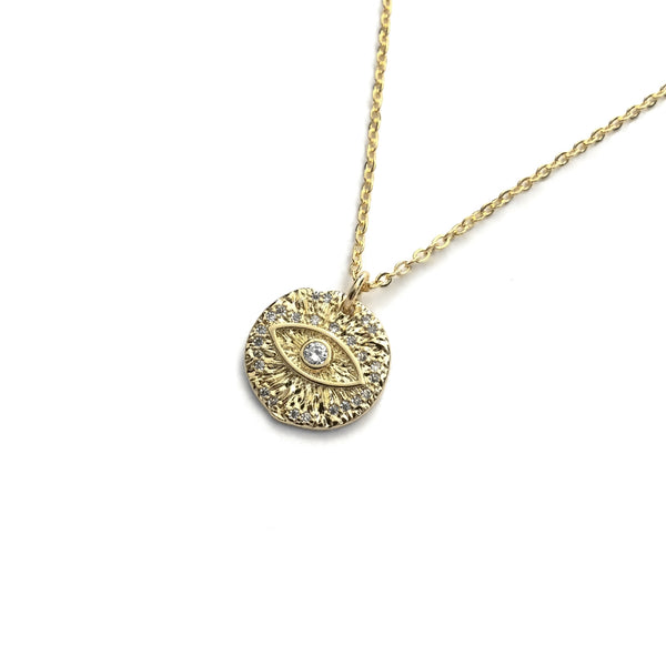 gold evil eye cubic zirconia sparkly protection necklace