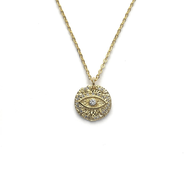 evil eye medallion cz gold pendant necklace