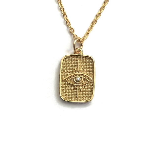 evil eye cz medallion necklace