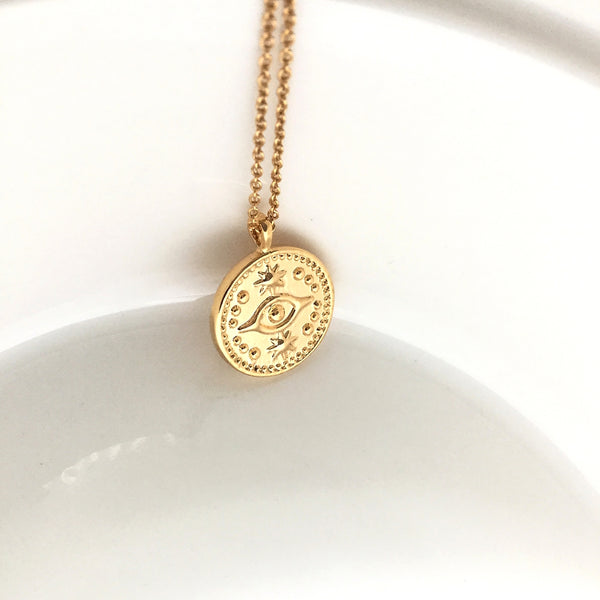 gold evil eye coin necklace