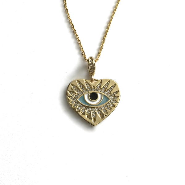 evil eye cz heart jewel necklace