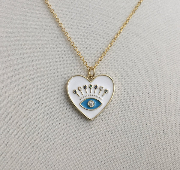 evil eye cz heart necklace